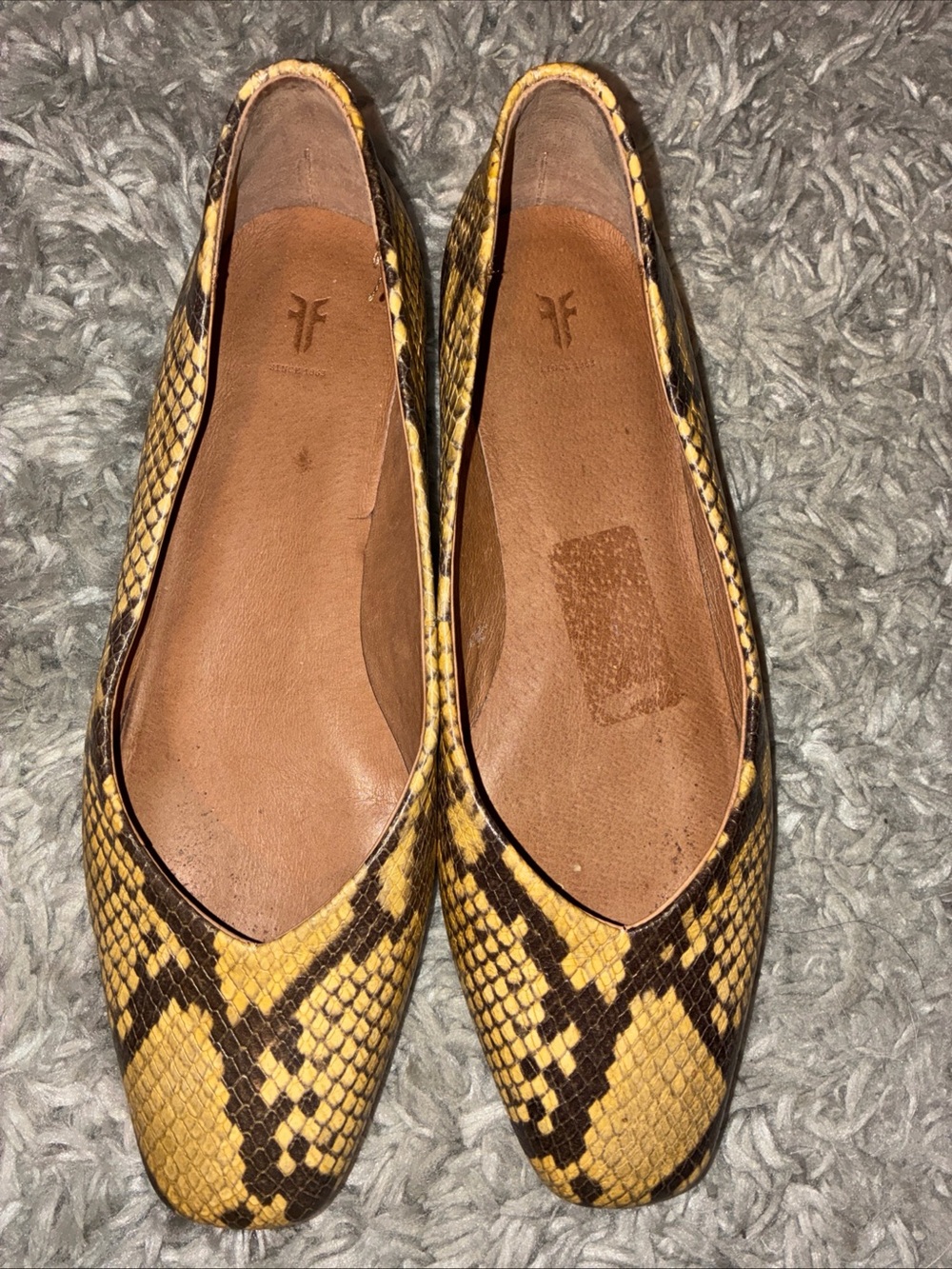 Frye Yellow & Brown Snake-Print Ballet Flats - Picture 2 of 7